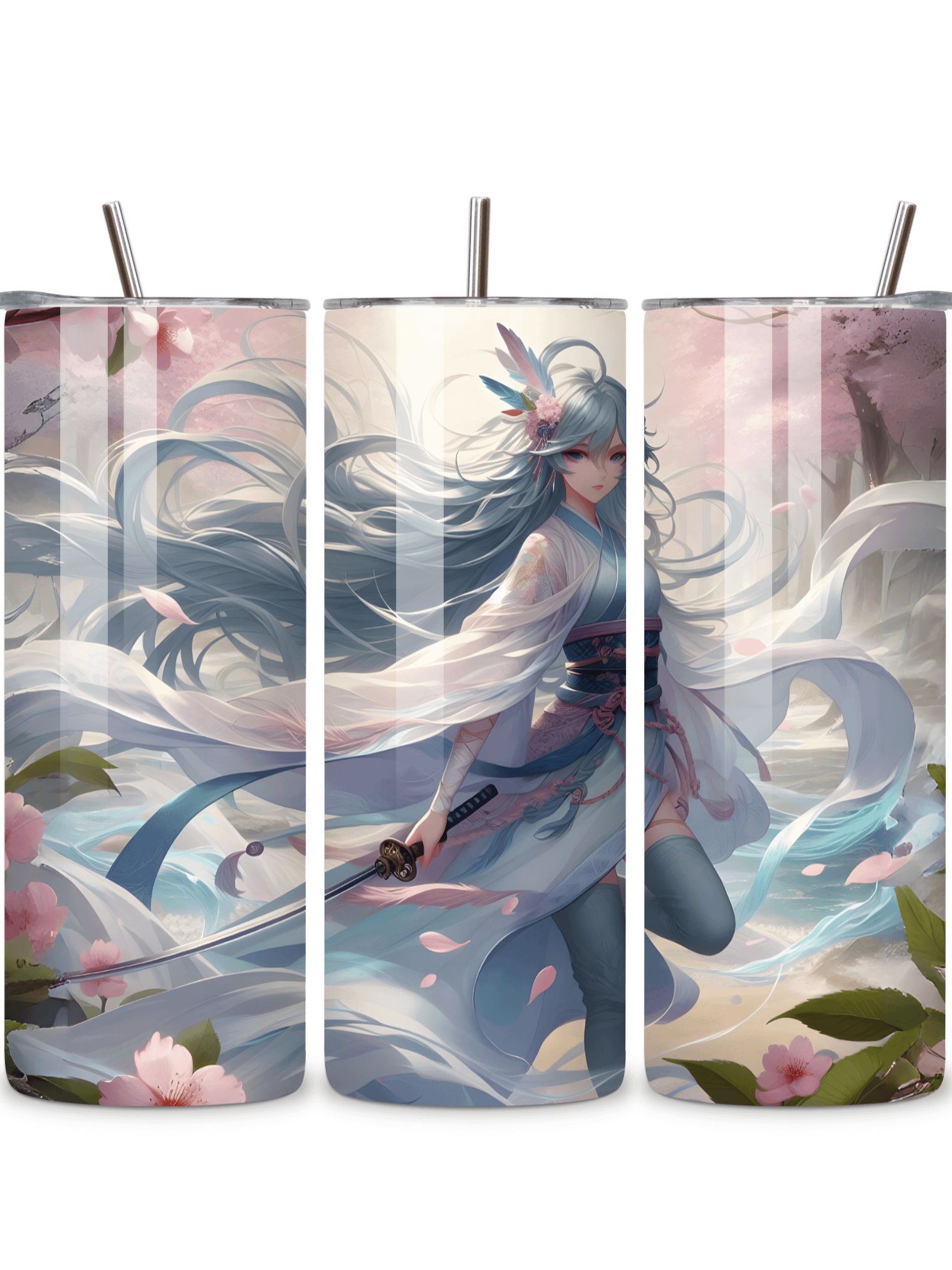 Elemental Anime Girl 20oz Skinny Tumblers with Metal Straws – Fire, Water, Earth, and Wind Designs – Double-Walled Insulated Stainless Steel Tumbler, Gift for Anime Fans and Nature Lovers (Wind) product image (1)