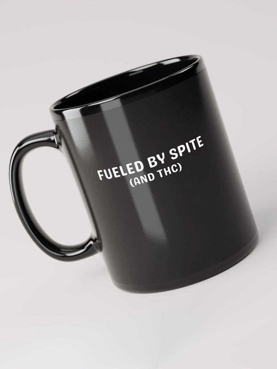 FUELED BY SPITE (white design) glossy black mug product image (5)