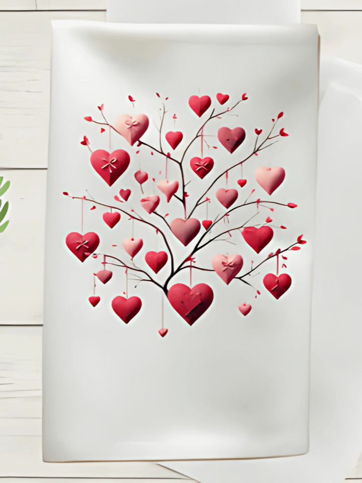 Hearts on a Branch Valentine Kitchen Towel Sublimation Design – high-quality 300 DPI PNG digital download product image (1)
