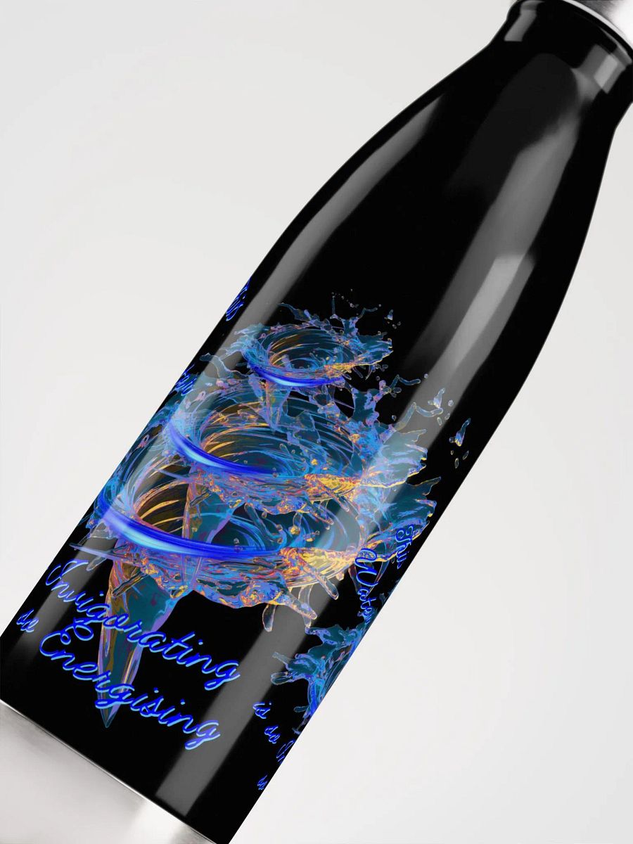 Stainless steal water bottle with beautiful swirly blue whirlpool  design featuring 'This water is so energising' product image (5)