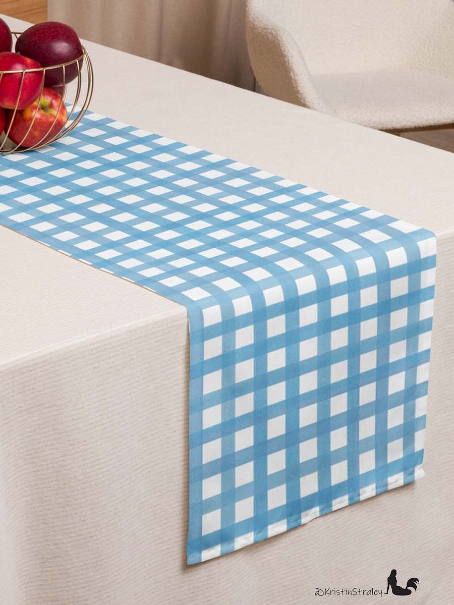 Blue Gingham Checker on White Table Runner product image (4)