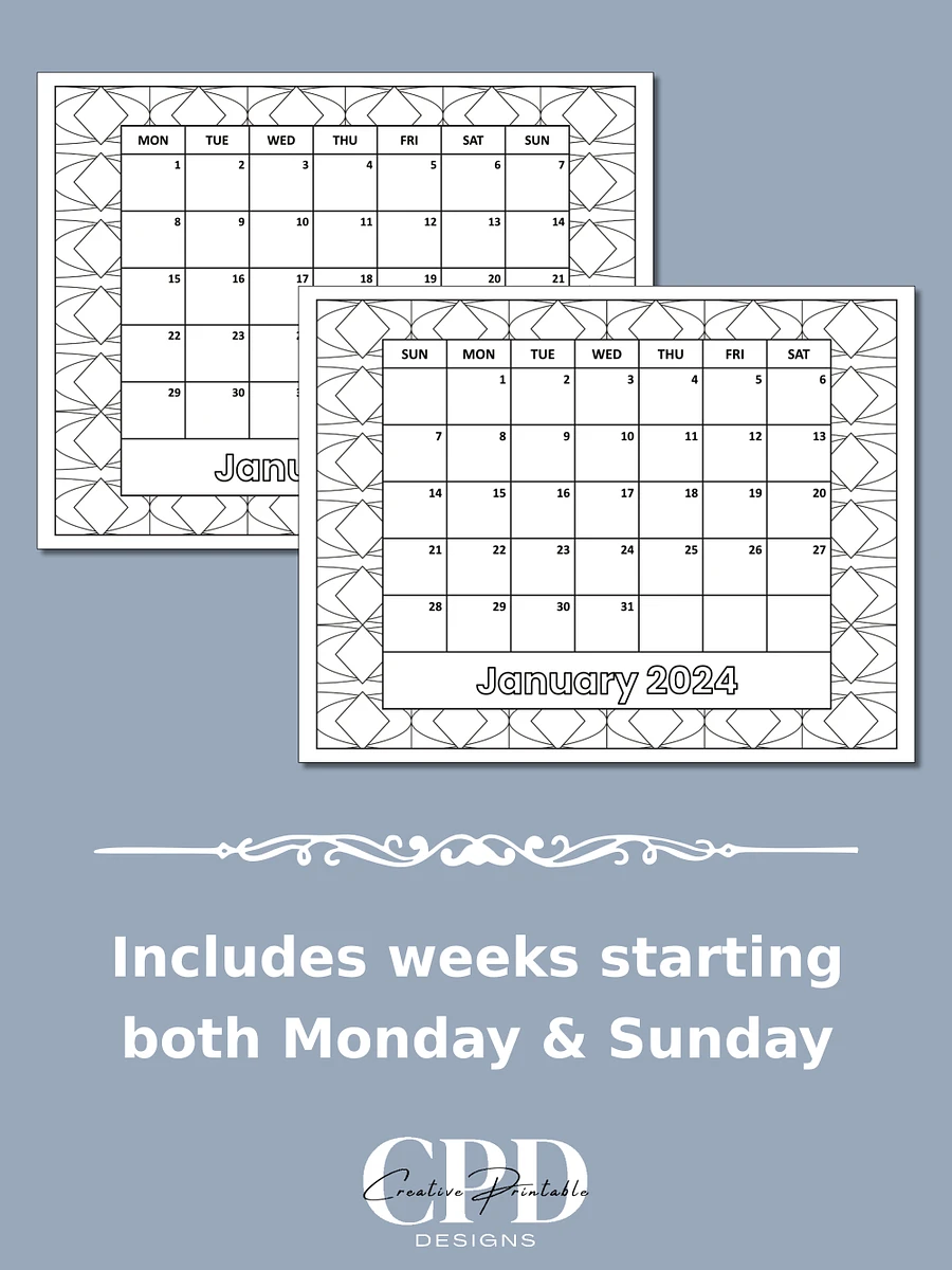 Printable 2024 Monthly Calendar With Patterns To Color product image (5)