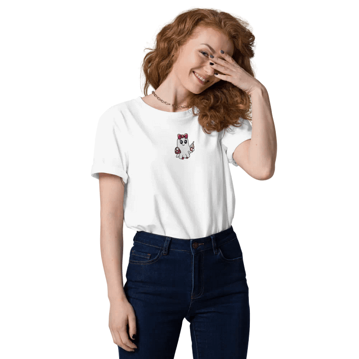 Cute Ghost Embroidered Organic Cotton Regular Fit T-Shirt product image (2)