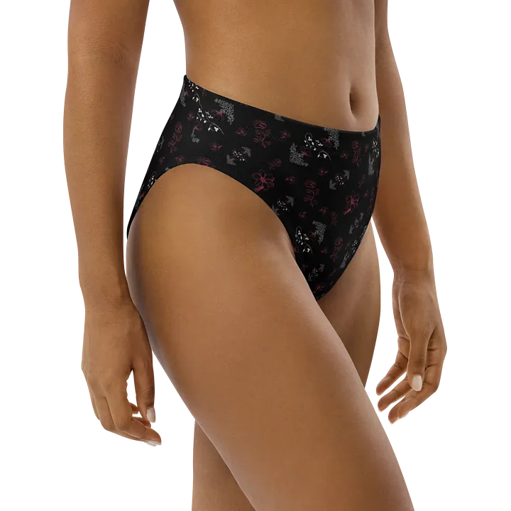 Magenta and White Flowers on Black Eco-Green Bikini Swimsuit Bottoms product image (2)