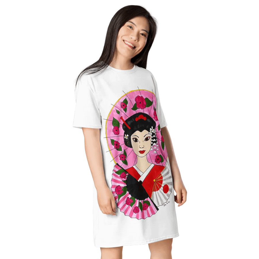 Japanese Geisha (art by Dina R.) acrylic painting picture - T-Shirt Dress product image (4)