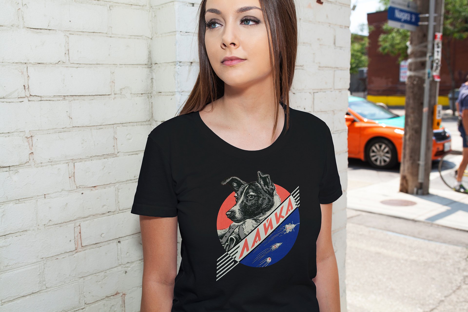 Laika, First space dog, Soviet vintage space — Unisex t-shirt, space t-shirt product image (3)
