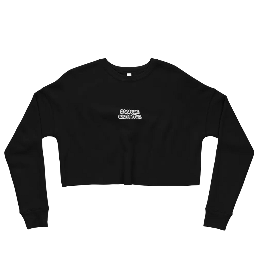 HABITUAL INSTIGATOR (B&W thread) embroidered fleece crop crew product image (6)