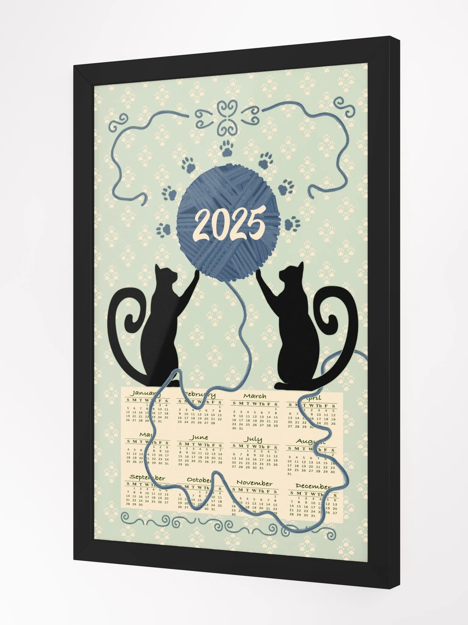 Framed "Cat’s At Play" 2025 Calendar Poster – Green product image (2)