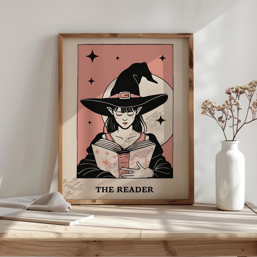 Pastel Pink& Black The Reader Tarot Card Art Print product image (29)