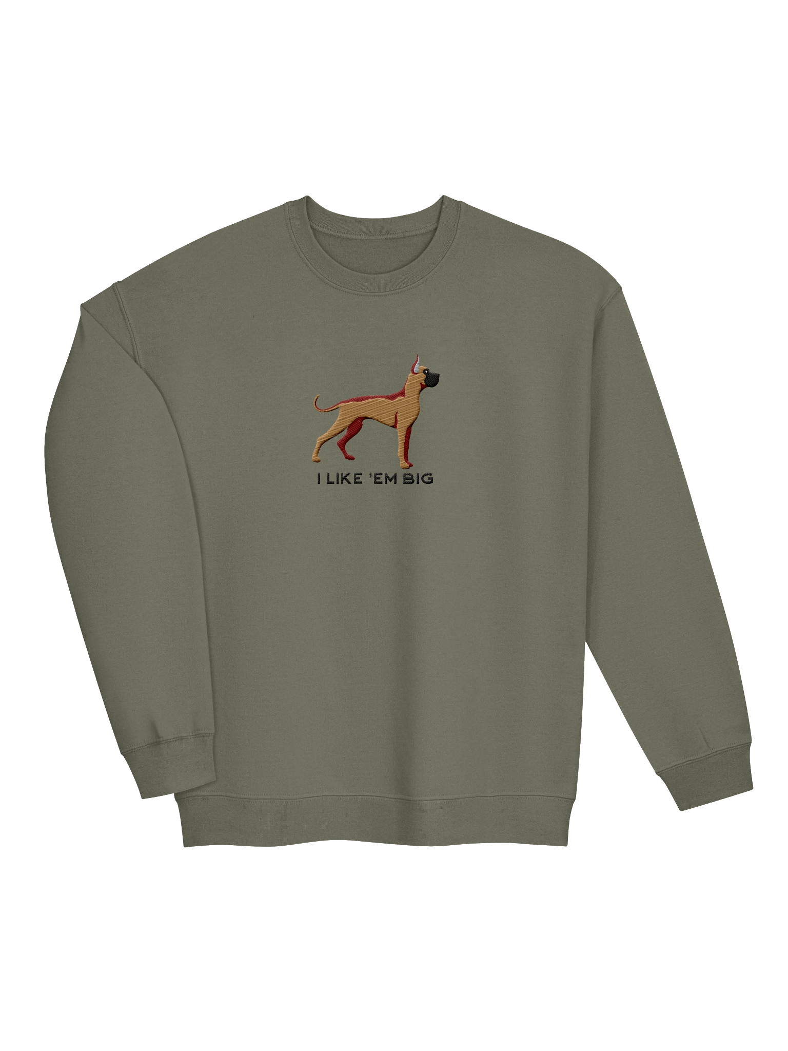 I Like 'Em Big Sweatshirt (Embroidered) of a Great Dane(Tan, Black Mask Cropped Ears) product image (7)