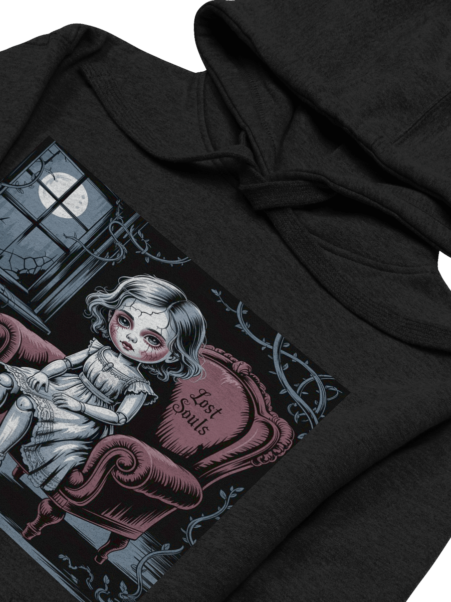Lost Souls Unisex Premium Hoodie - Exclusive Gothic Doll Smoking in Armchair Design with Haunted Atmosphere product image (36)
