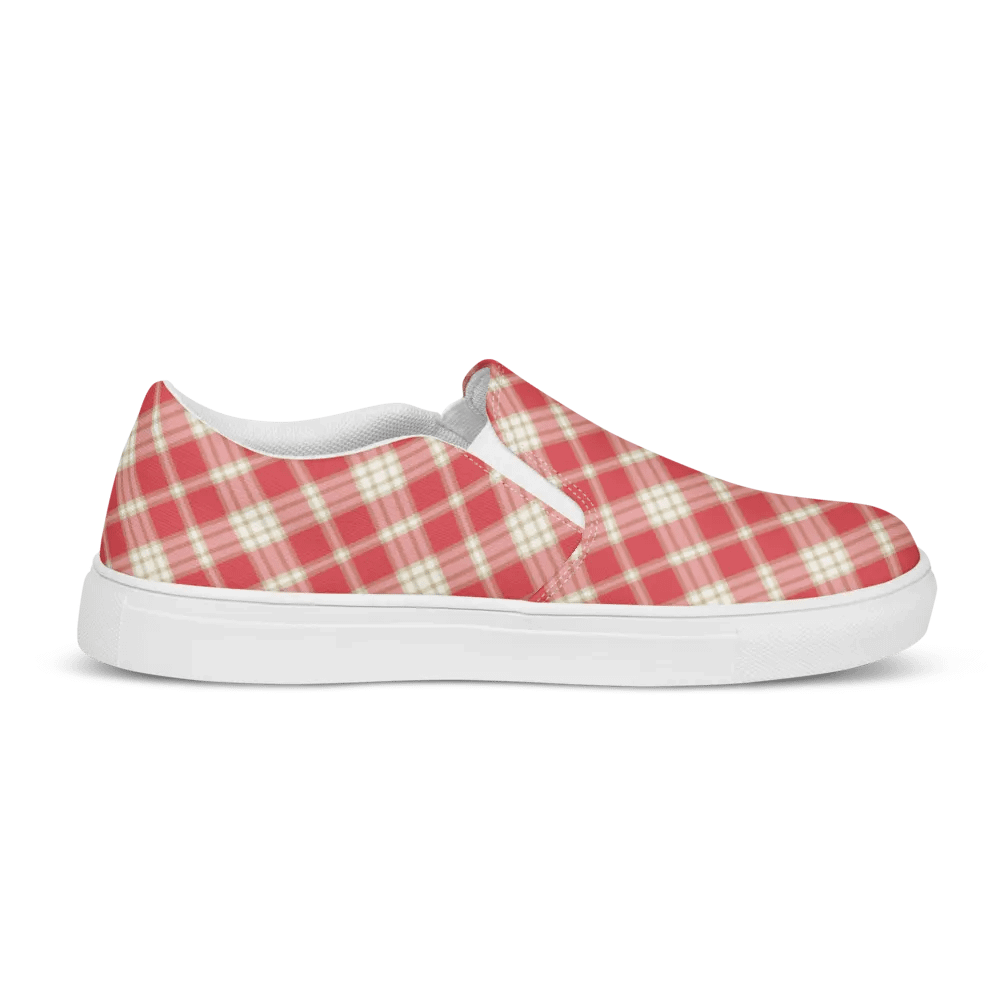 Coral Pink Plaid Men's Slip-On Shoes product image (5)