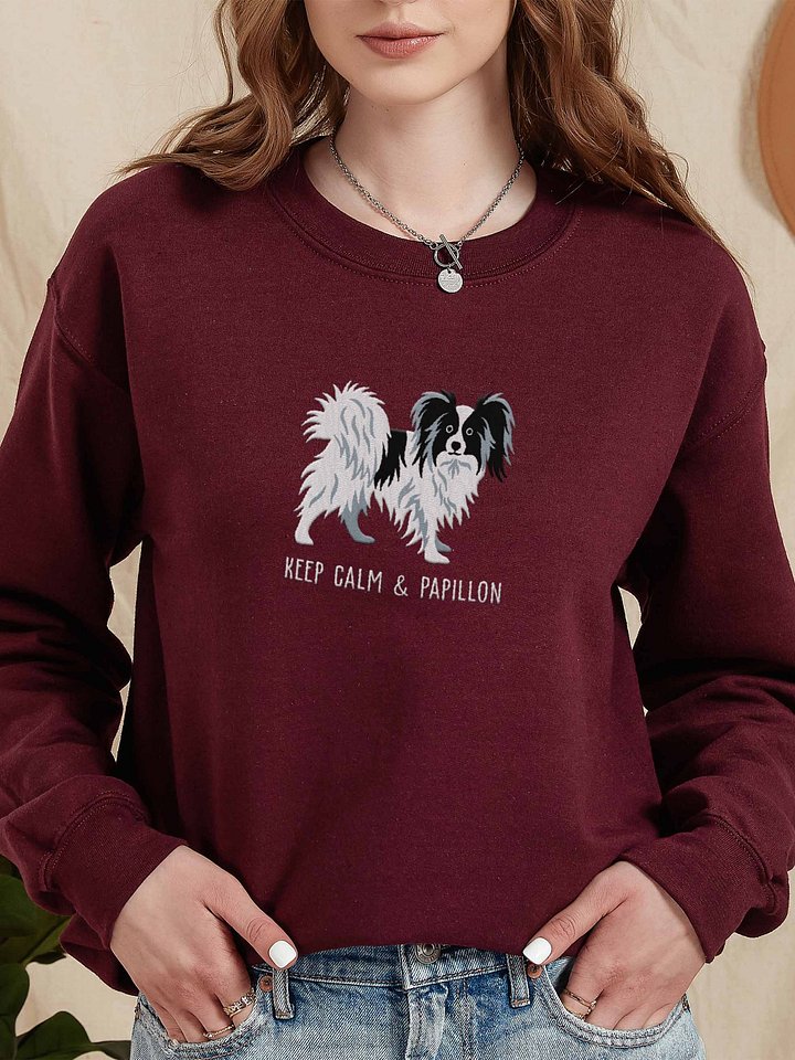 Keep Calm and Papillon Sweatshirt (Embroidered) of a Papillon(Black & White) product image (2)