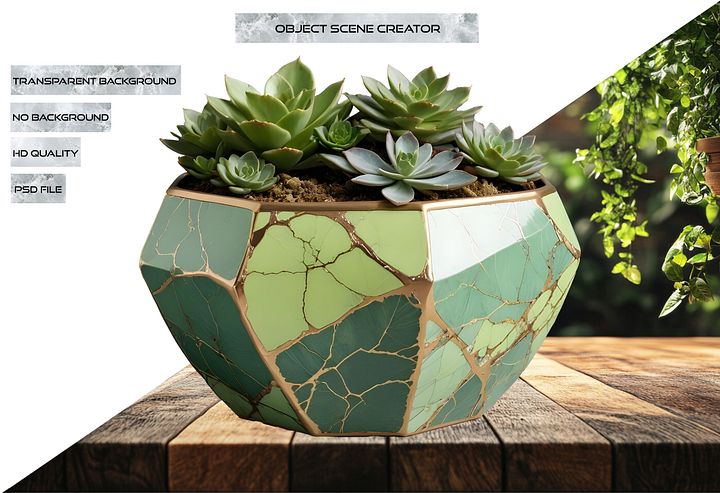 Kintsugi Harmony – Geometric Green Succulent Planter PNG product image (2)