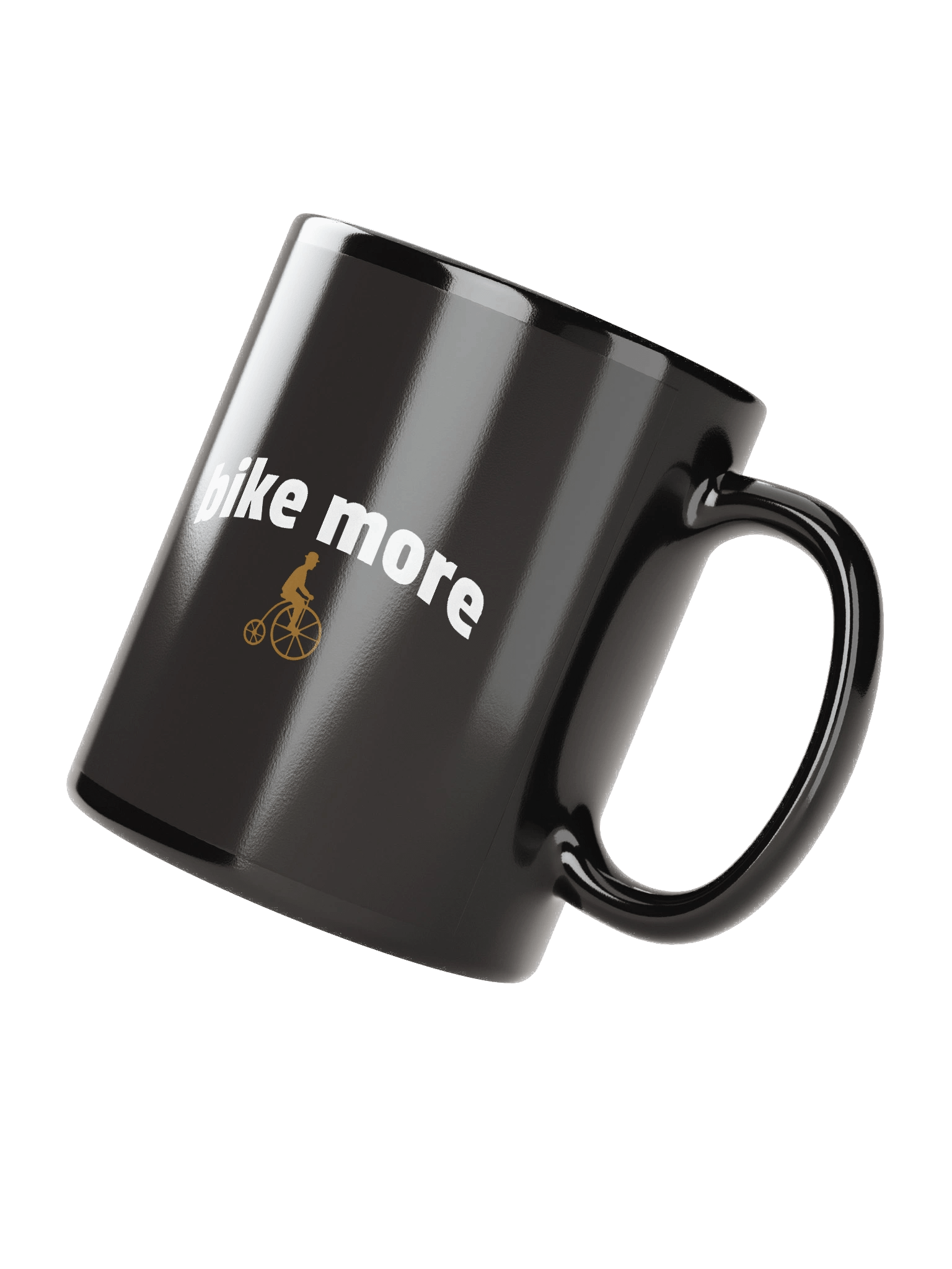 Bike More Black Coffee Mug with vintage penny-farthing bicycle icon product image (3)