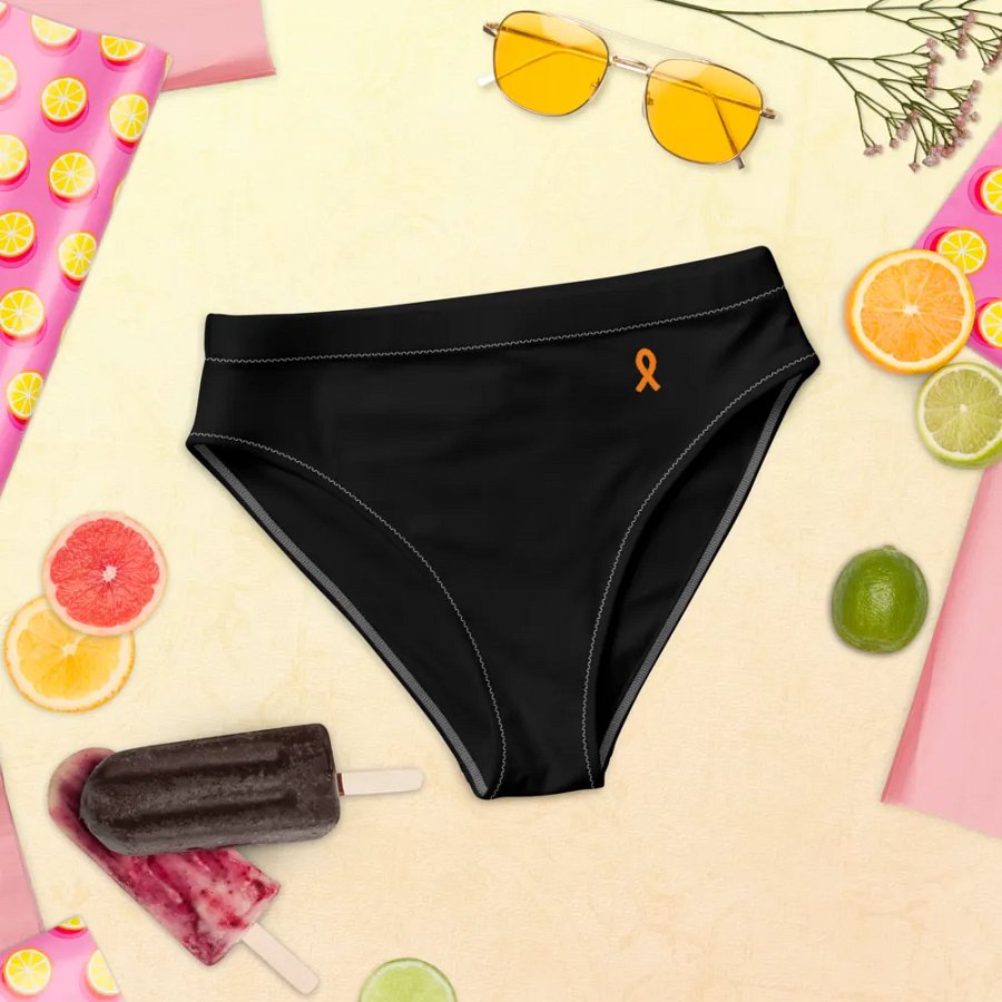 White HApex Gear White Logo Cancer Awareness Orange Ribbon. Black Recycled High Waisted Bikini Bottom product image (10)