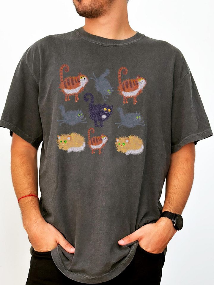 Funny Cat Pattern T-Shirt – Colorful Cartoon Cats Tee product image (4)