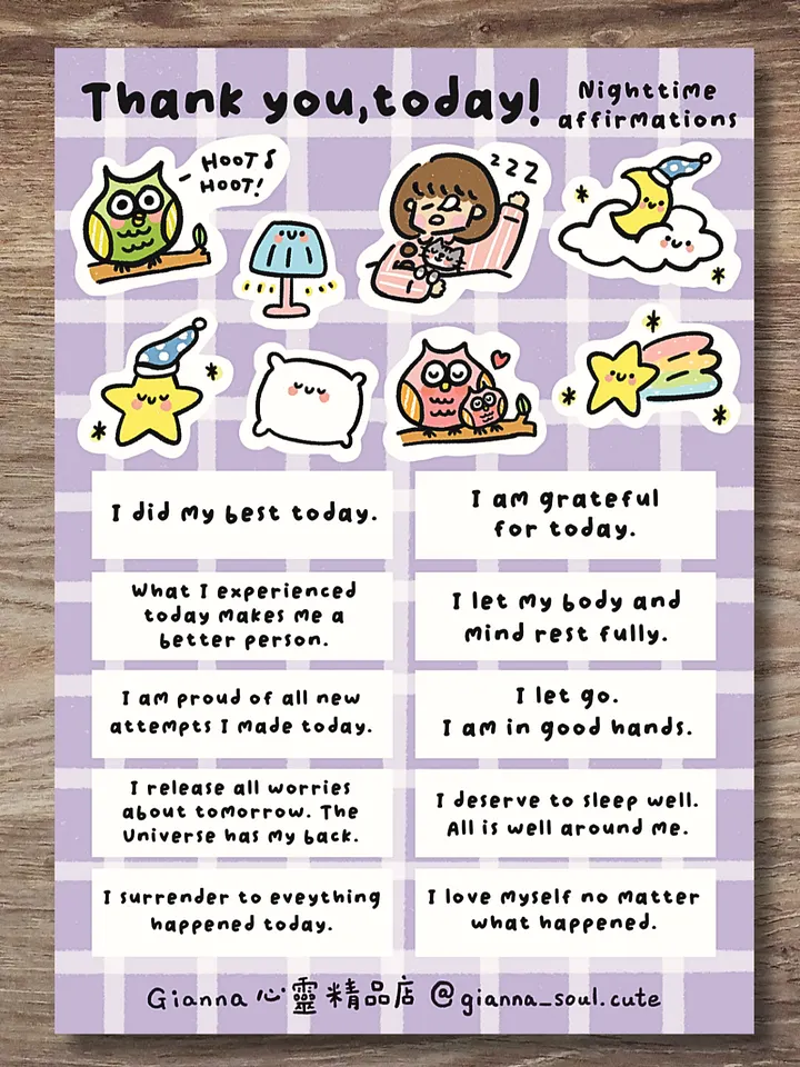 Thank you, today! Nighttime Affirmations | Positivity Sticker Sheet product image (1)