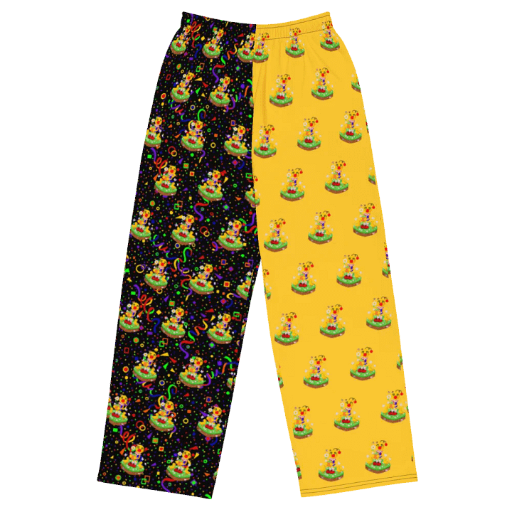 Split Yellow and Arcade Boyoyoing Floating Island Unisex Wide-Leg Pants product image (1)