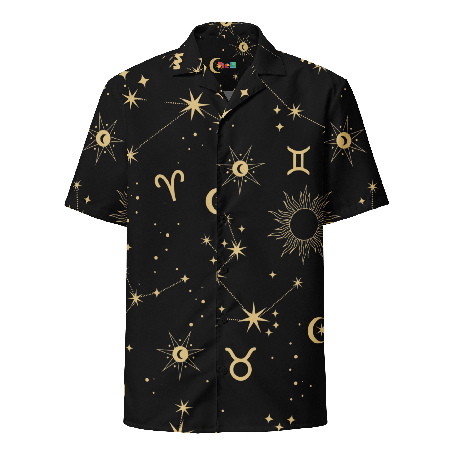 Celestial Zodiac Gold Print Hawaiian Shirt product image (1)
