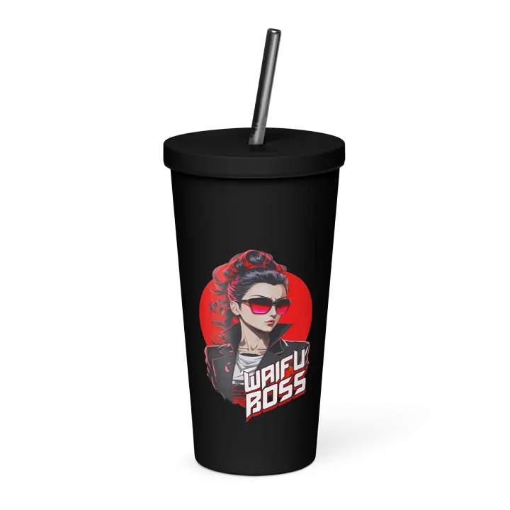 Waifu Boss 20 oz Tumbler Cup - Black - Insulated Tumbler with a Straw v2 product image (1)