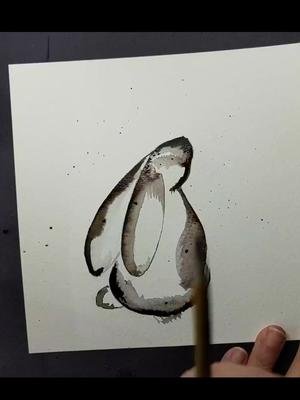 Minimalist bunny in ink. #watercolor #ink #inkdrawing #artistsoftiktok