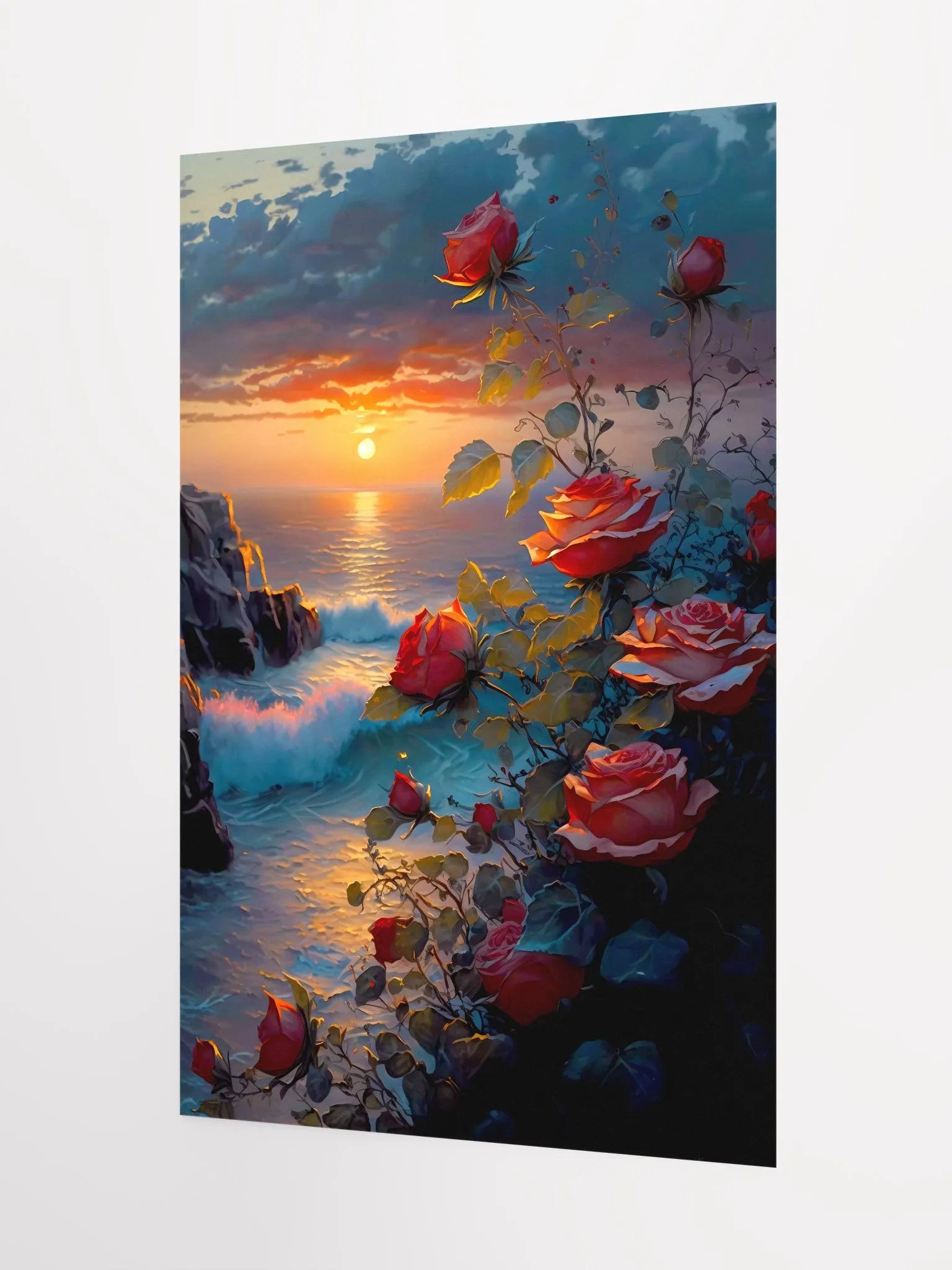 Eternal Shoreline Blooms: Romantic Roses at Sunset Matte Poster