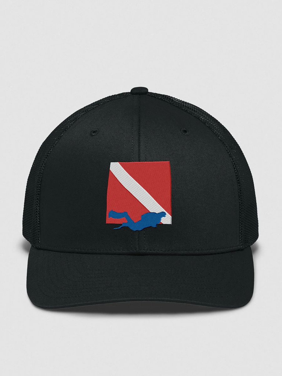 Dive-In Diver Down Flag Embroidered Trucker Snapback Hat product image (5)