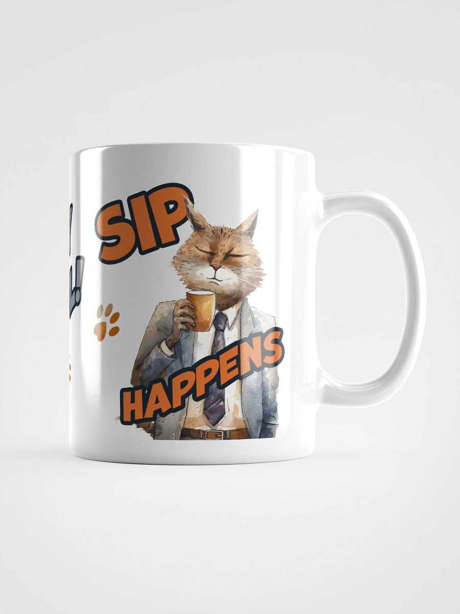 Cat Chat: "Sip happens." White glossy mug product image (6)