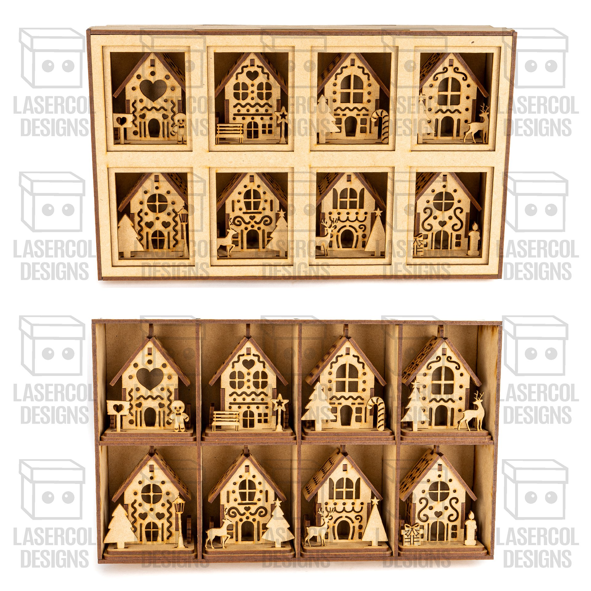 Christmas Houses Ornaments Boxes Set 2 (8 Houses Styles) - Laser Cut Files product image (9)