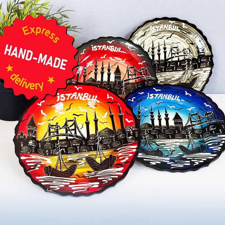 Ceramic decor plate, Istanbul (red, 18 cm) — handmade pottery, handmade ceramic, home decor, handmade gift, Turkish ceramic product image (1)