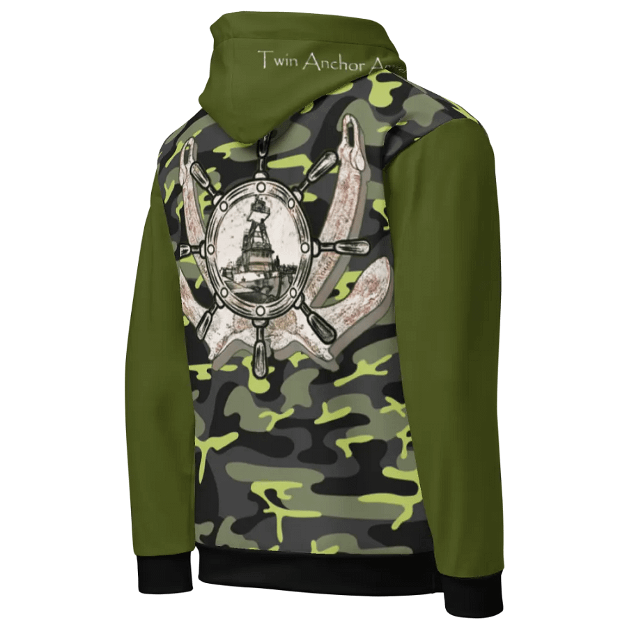 Green & Camouflage Twin anchor ship wheel & Tug CE Hoodie product image (8)