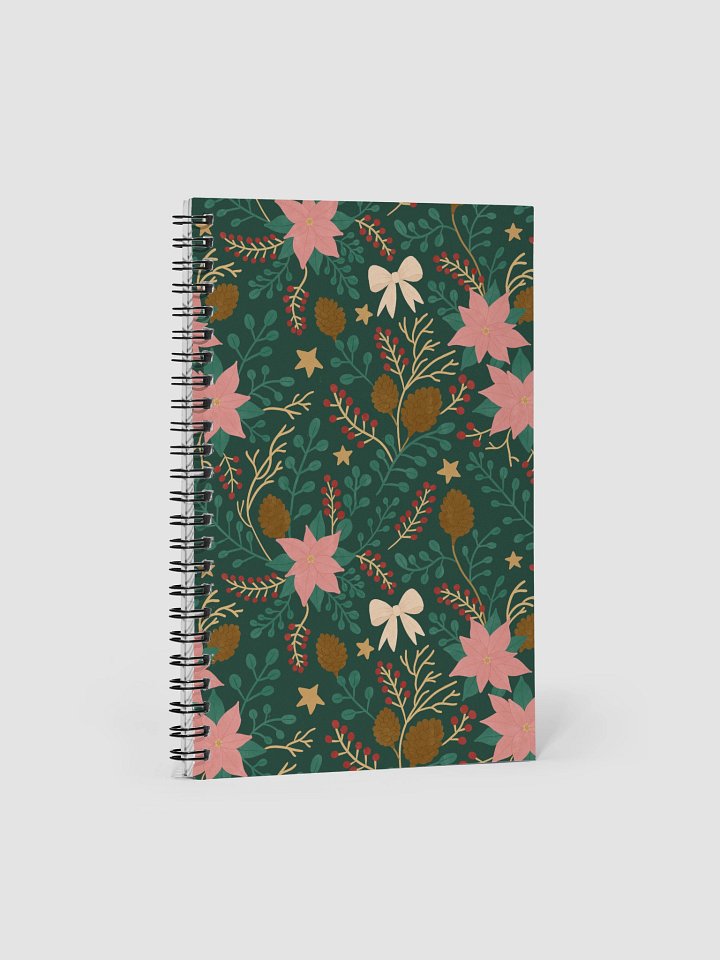 Enchanted forest blooms spiral notebook. Botanical Christmas design with poinsettias and winter details product image (1)