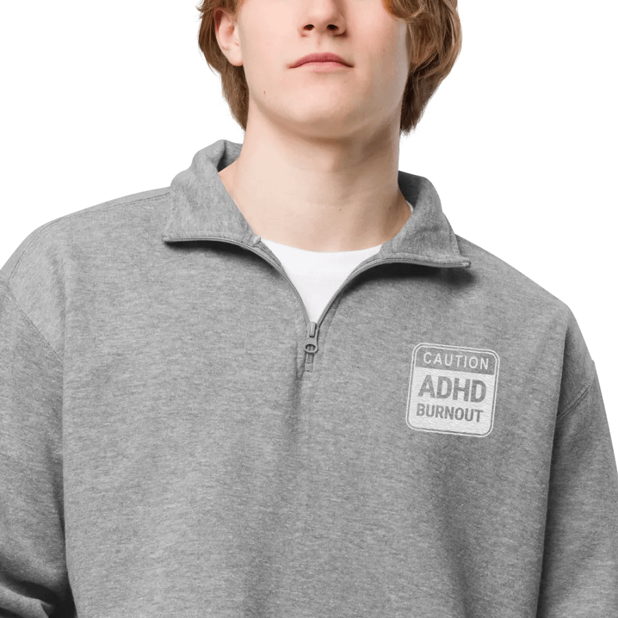 CAUTION: ADHD BURNOUT (white outline) embroidered quarter zip product image (9)
