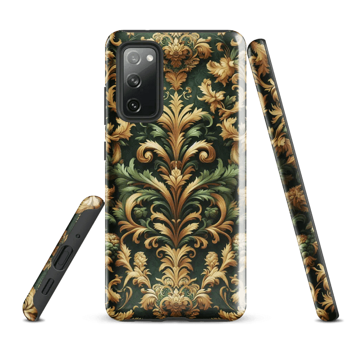 Tough Phone Case for Samsung® - Intricate Green and Gold Rococo Floral Damask Design product image (1)