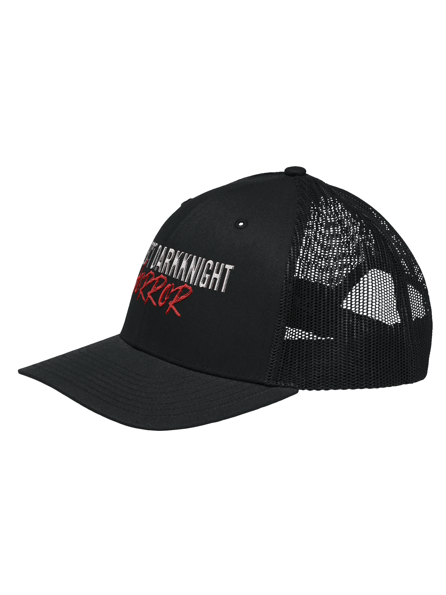 PDKH Embroidered Trucker Hat (unisex snapback, white & red letters) product image (2)
