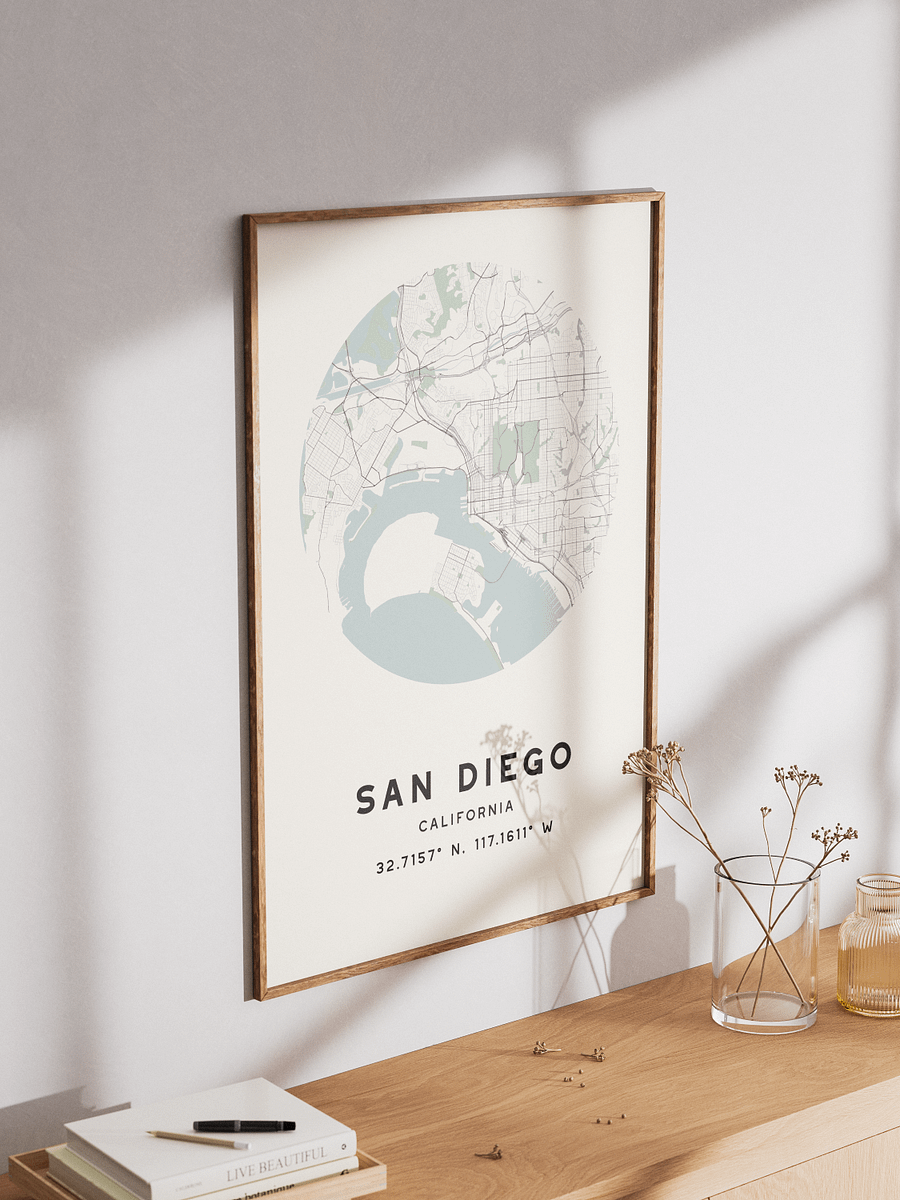 San Diego Street Map Poster – Beige Minimalist Circular City Art product image (3)