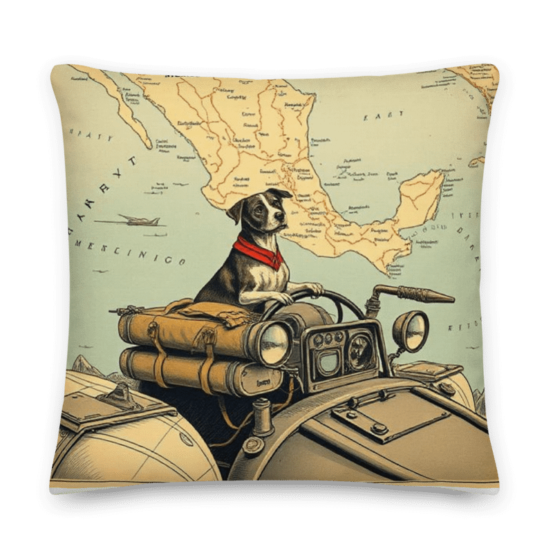 Rebel Co-Pilot Mexico Map Throw Pillow | Retro Dog Travel Decor | Square & Lumbar Cushion product image (11)
