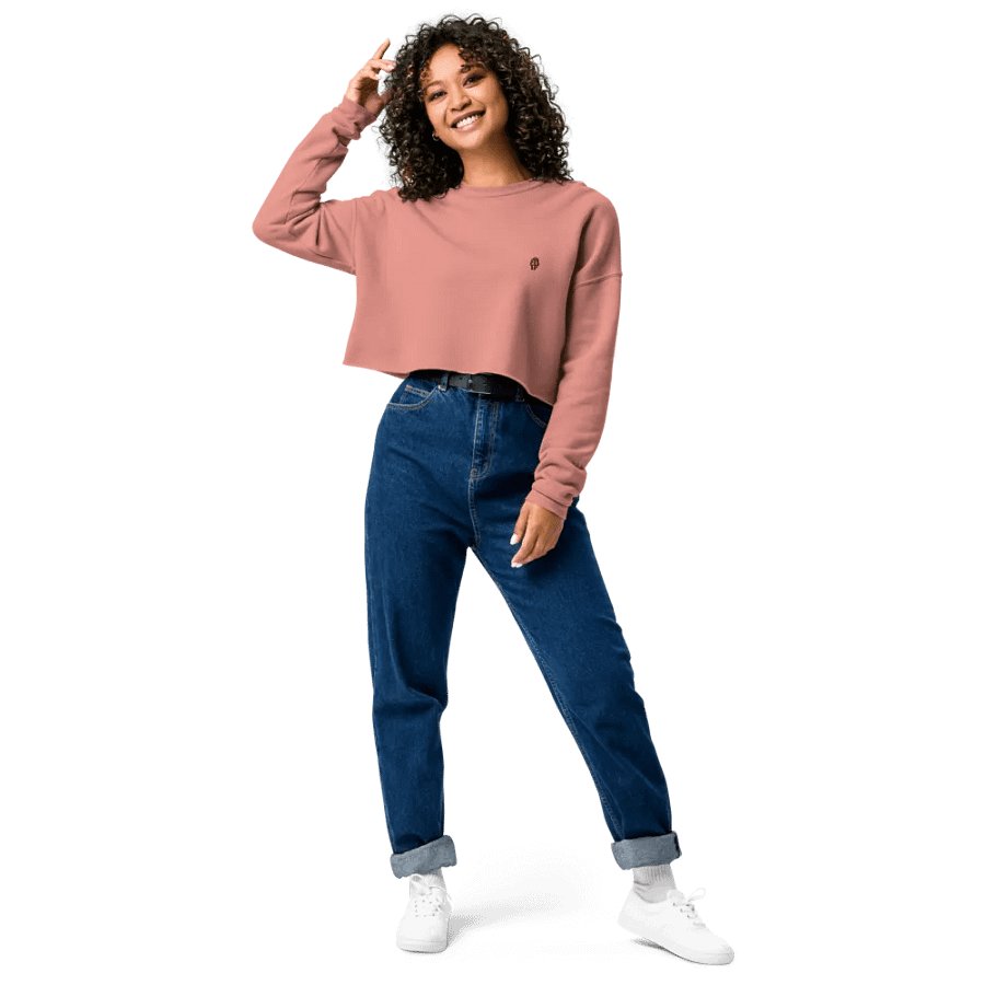 EXCLAIMING MENTALLY (rose design) embroidered fleece crop crew product image (36)