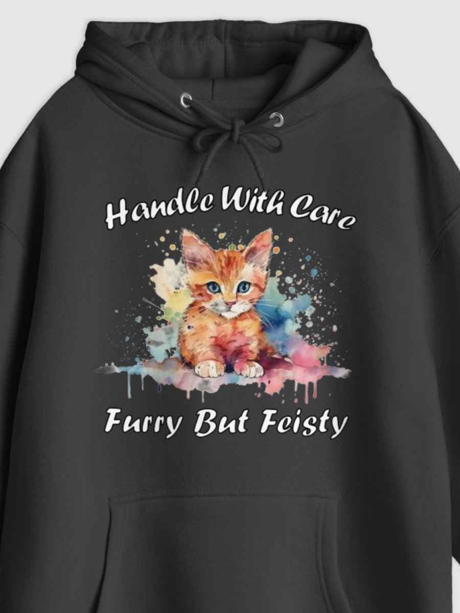 Handle With Care, Furry But Feisty Pullover Hoodie (Front Only) product image (1)