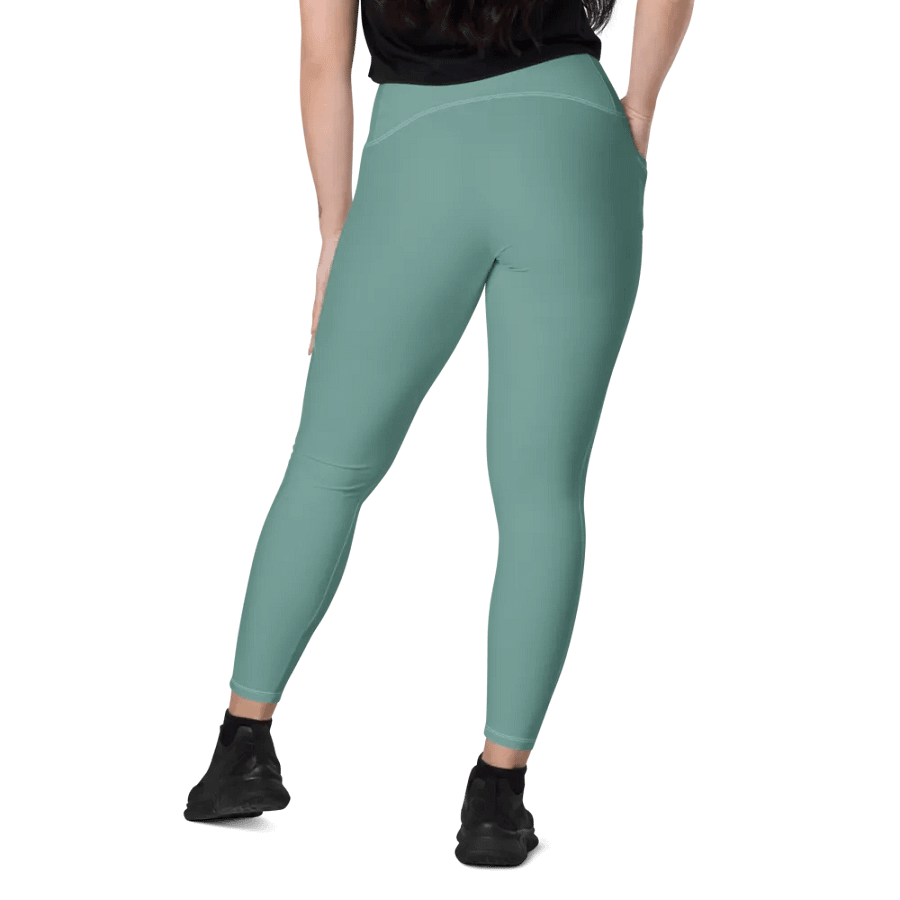 Plain Medium Teal Green Soft Summer Women's High Waisted Premium Crossover Leggings with Pockets by Treasure Pie product image (9)
