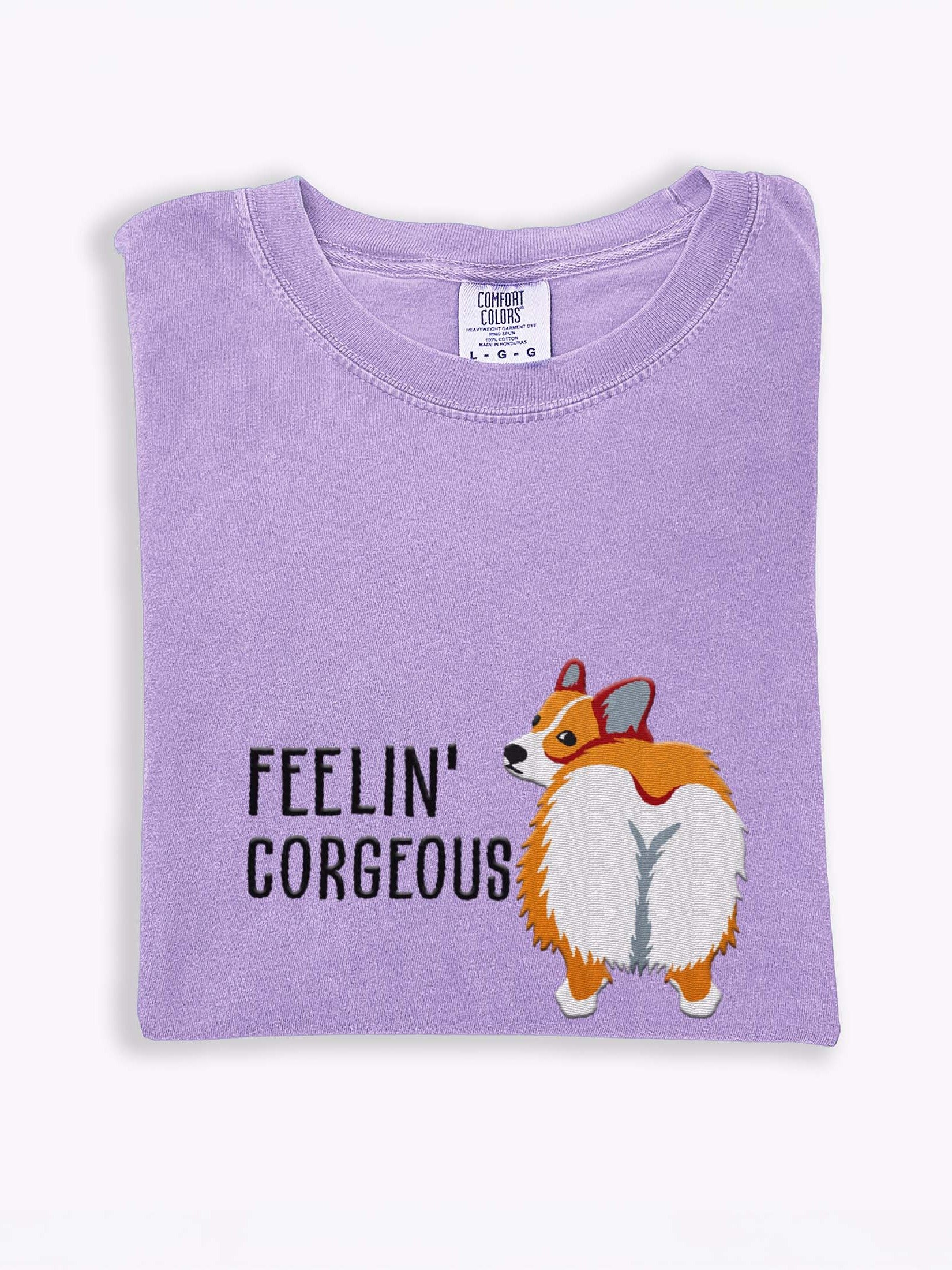 Feelin' Corgeous T-Shirt(Embroidered) of a Pembroke Welsh Corgi(Tan) product image (1)