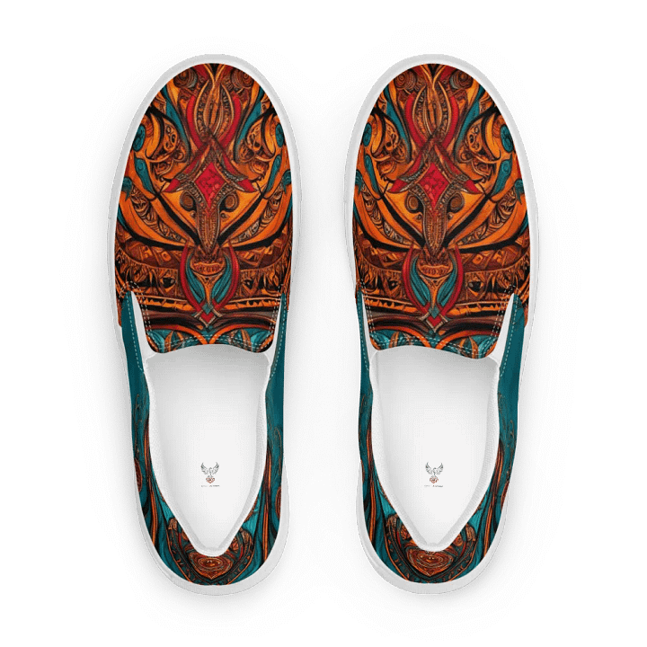Men's Burnt Sienna & Teal Mandala Inspired Painted Slip-On Shoes product image (2)