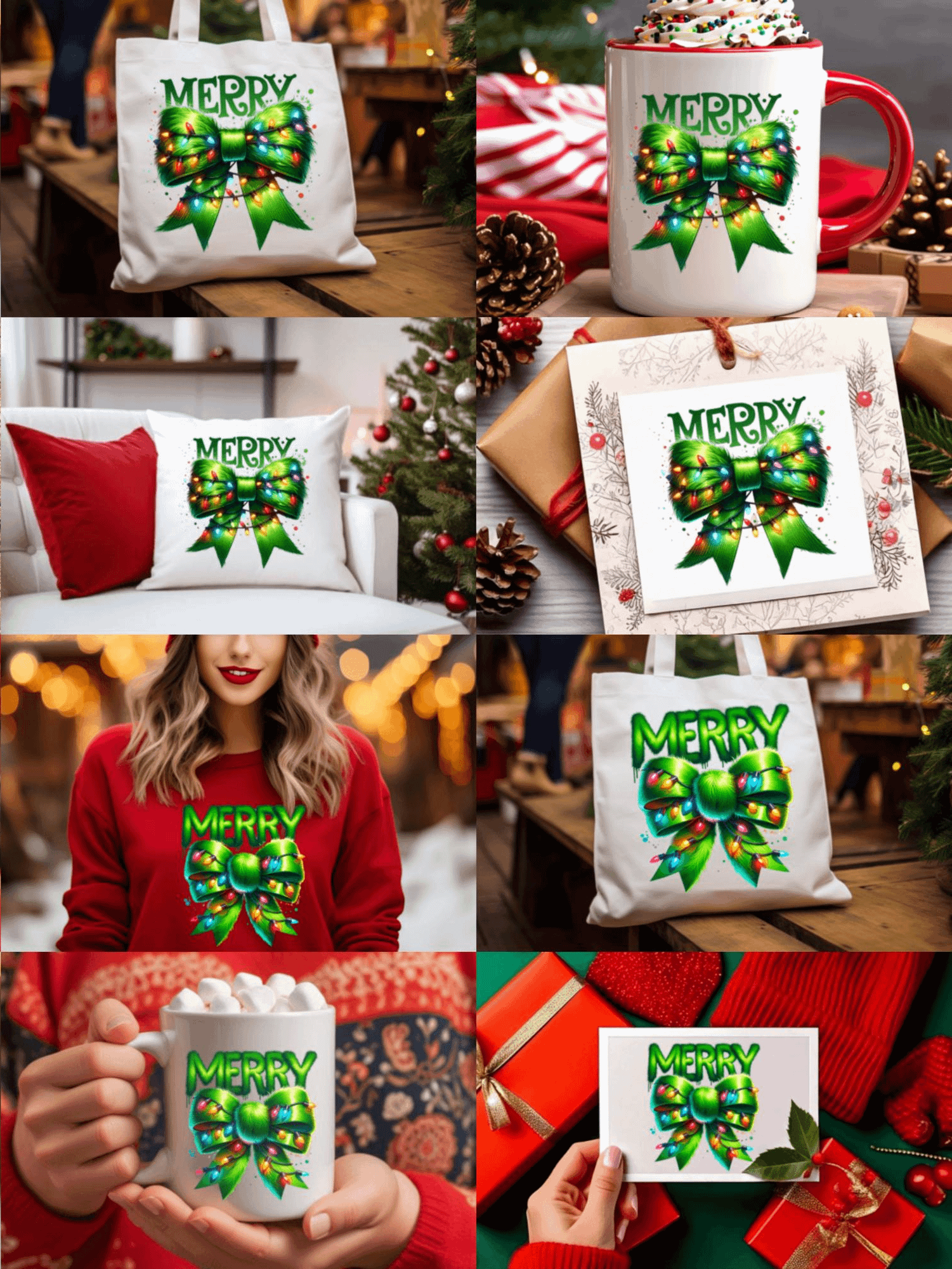 Green Coquette Bow Christmas with Grinch Png Bundle product image (4)