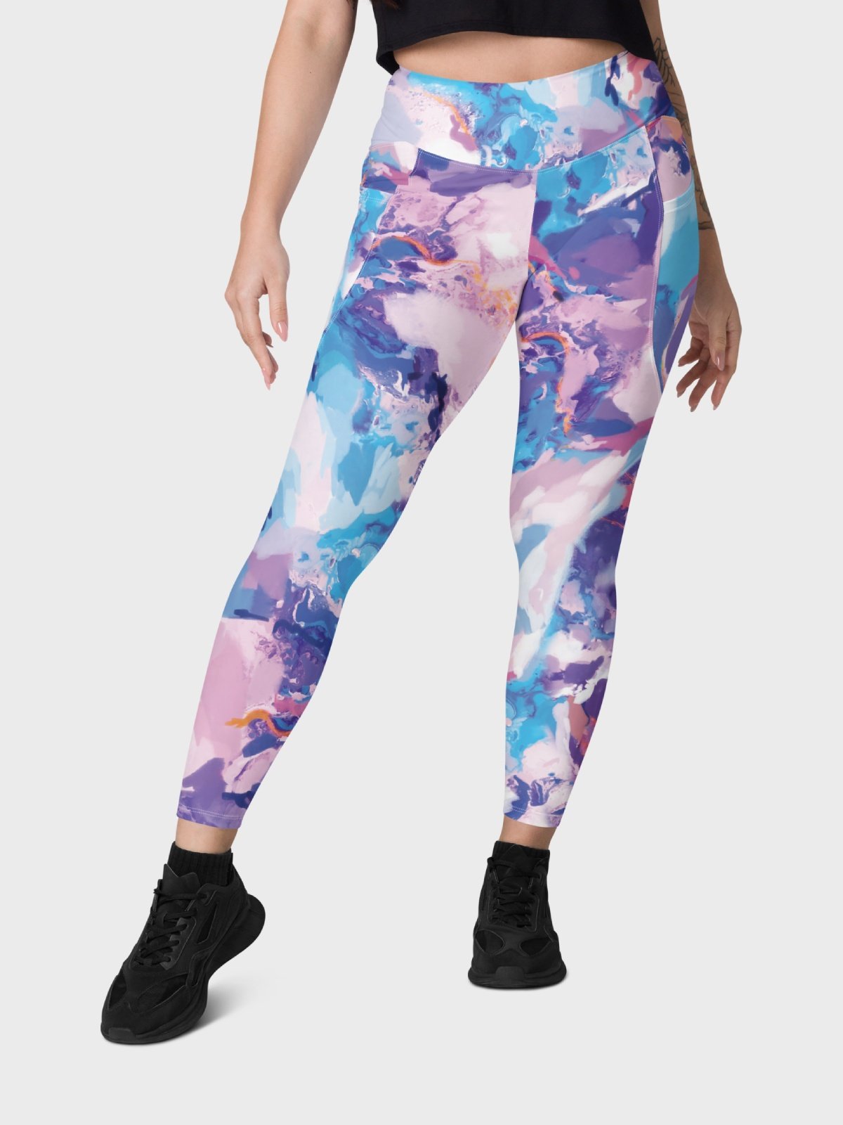 Leggings with Pockets "Marble Effect Pastel Blue Purple Dreamy Waves" product image (8)