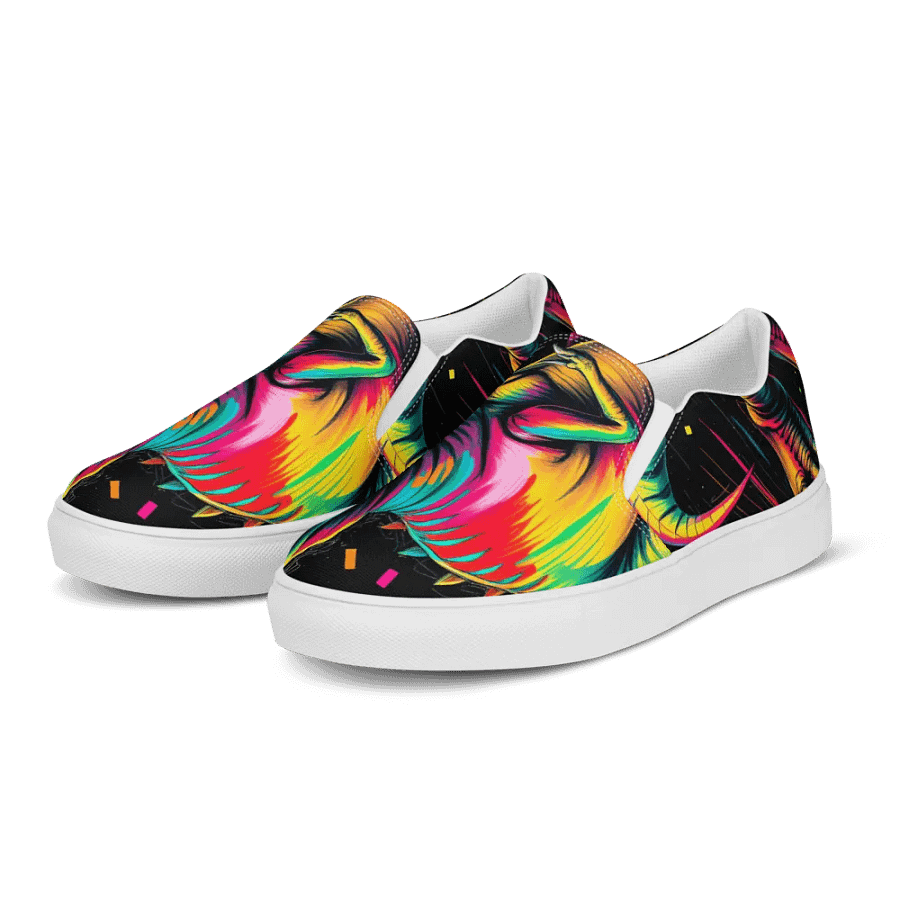 Rainbow T-Rex Men's premium slip on canvas shoes product image (3)