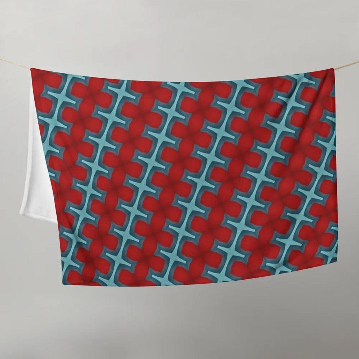 Red & Blue Diagonal Floral Throw Blanket product image (2)