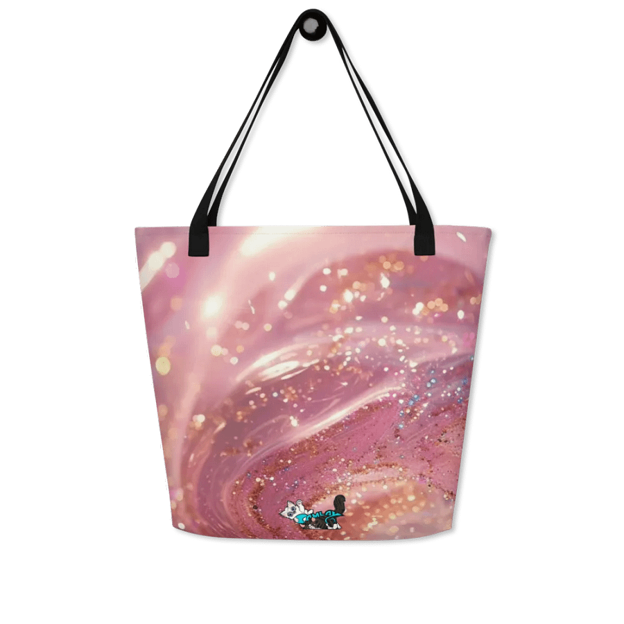 Pink Glitter All-Over Print Large Tote Bag w/ Pocket : Luigi & Ariel Logo product image (5)