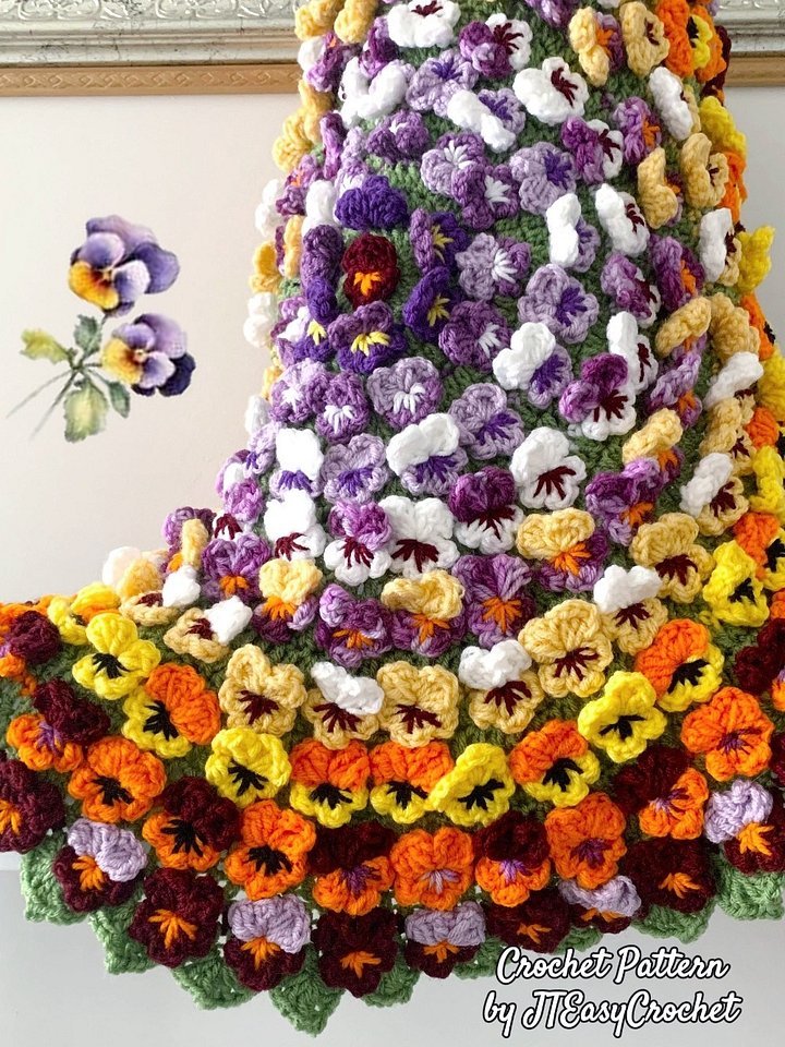 Pansy Flower Round Mandala Blanket Crochet Pattern, Cute Floral Rug product image (2)
