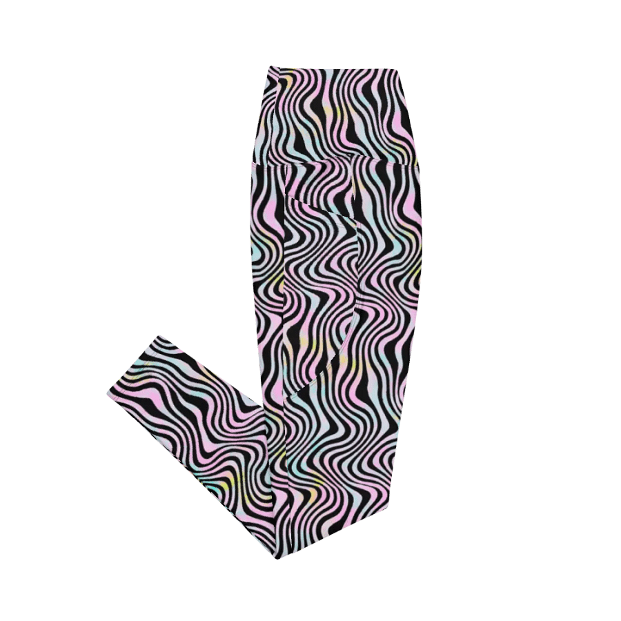 All over print leggings with pockests in wavy pink black and turuoise design. product image (12)